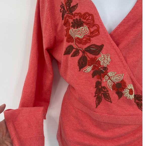 Vtg 90s Oilily Wrap Sweater Sz L Embroidered Floral Boho Cottagecore Coquette - Picture 4 of 9
